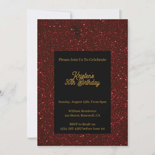 Personalize Red Glitter Birthday Invitation (Front)