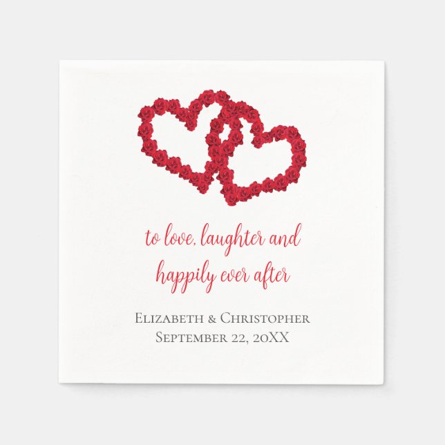 Personalize Red Hearts Wedding Quotes Wedding  Napkin (Front)