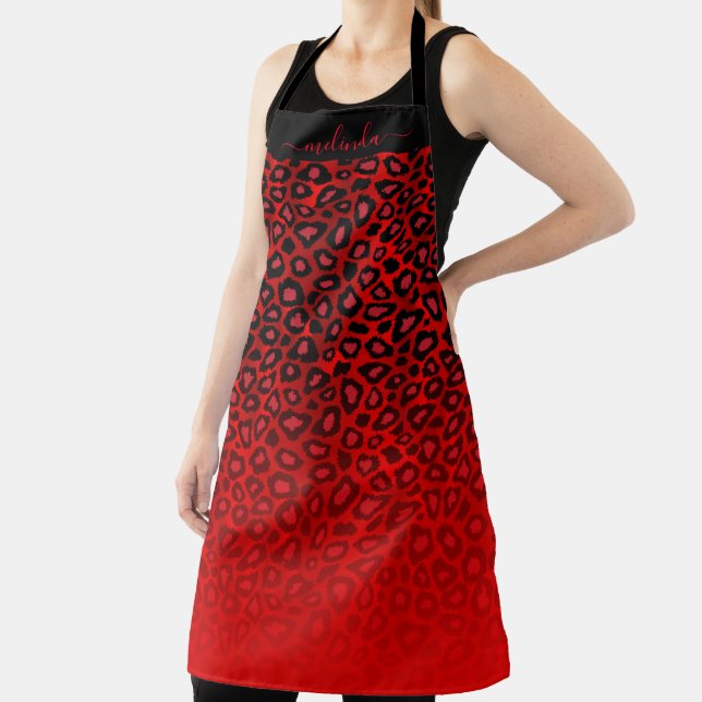 Personalize Red Leopard Ombre Animal Print Apron (Insitu)