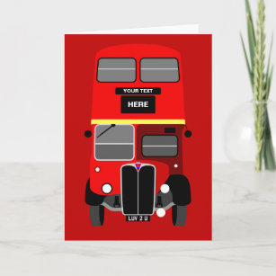Personalize Red London Double Decker Bus Birthday Card
