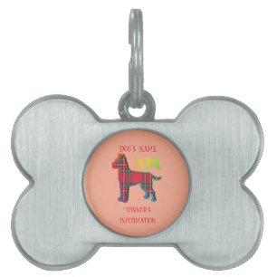 Personalize Red Plaid Peach DOG Bone  Pet ID Tag