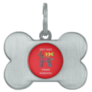 Personalize Red Plaid Red DOG Bone Pet ID Tag