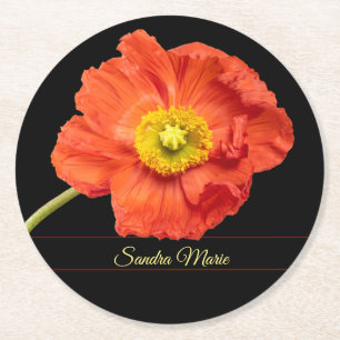 Personalize Red poppy flower Round Paper Coaster