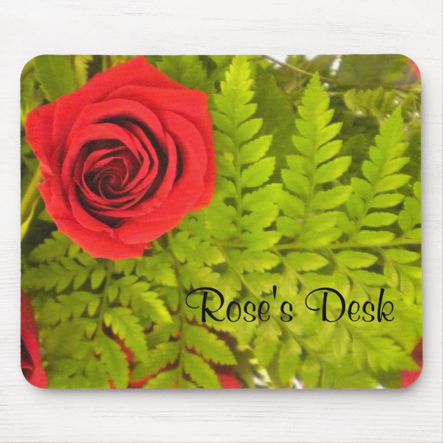 *Personalize* Red Rose n Fern MousePad (Front)