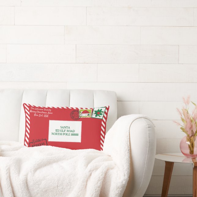 Personalize Red Santa Letter Christmas Lumbar Pillow (Couch)