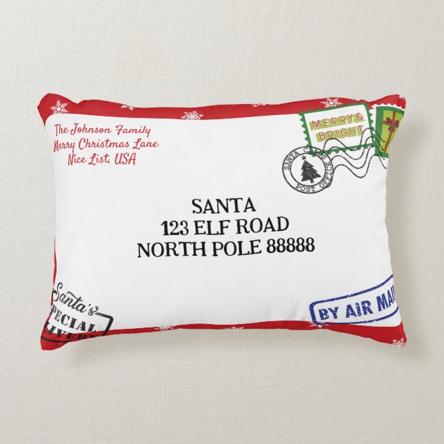 Personalize Red Snowflake Santa Letter Christmas Accent Pillow (Front)