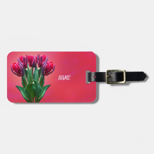 Personalize Red Tulips Luggage Tag (Front Horizontal)