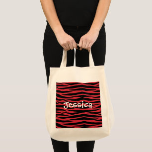 Personalize Red Zebra Wild Animal Stripes Tote Bag