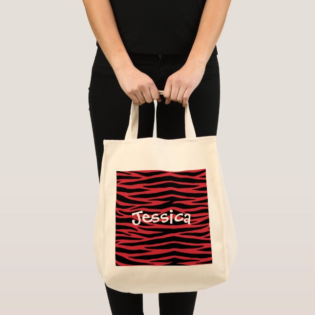 Personalize Red Zebra Wild Animal Stripes Tote Bag (Front (Product))