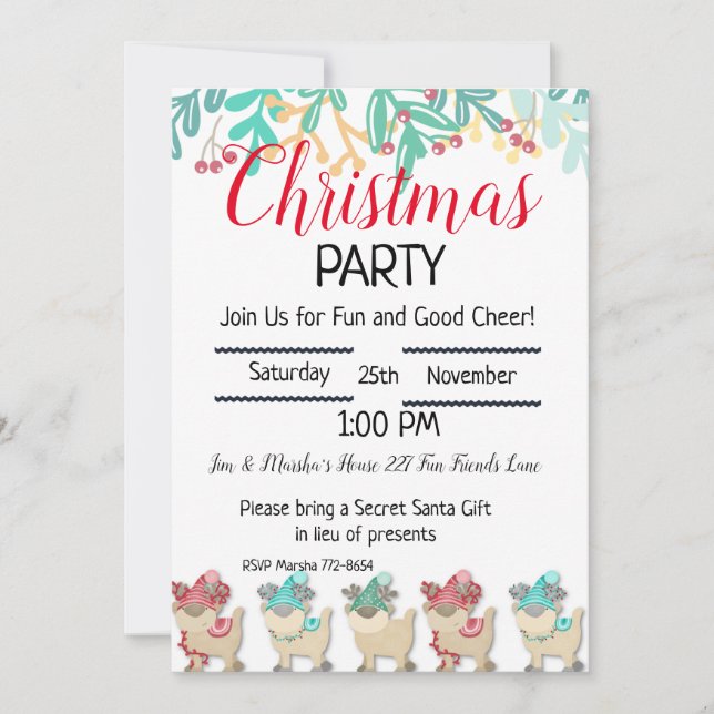 Personalize Reindeer, Christmas Party Invitation (Front)