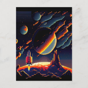 Personalize - Retro 8-Bit Pixel Space Rocket Postcard