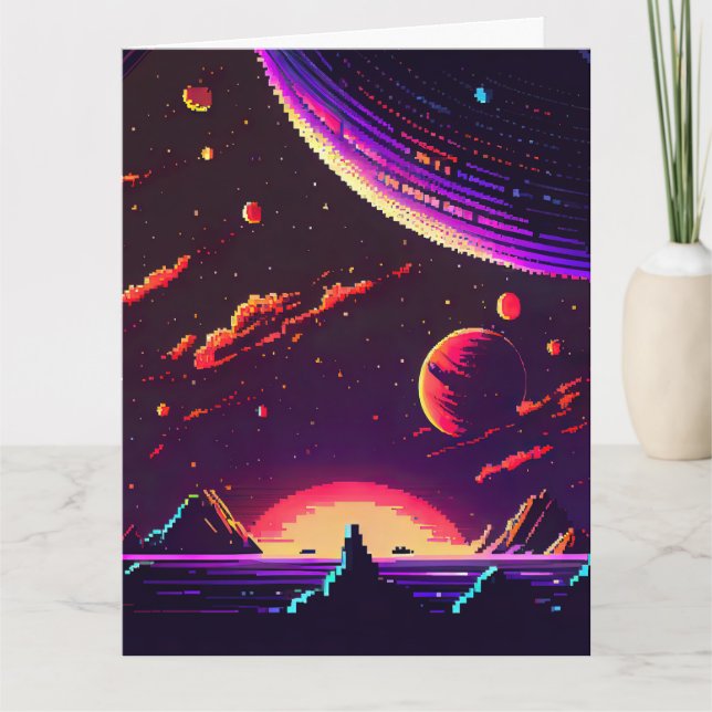 Personalize - Retro 8Bit Pixelated Space Card (Front)