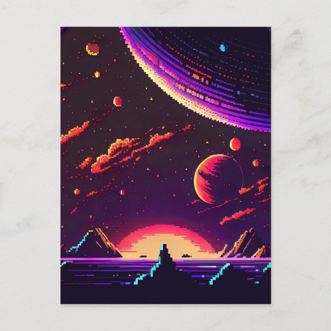 Personalize - Retro 8Bit Pixelated Space Postcard (Front)