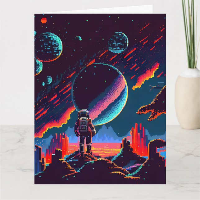 Personalize - Retro 8Bit Space Astronaut Card (Front)
