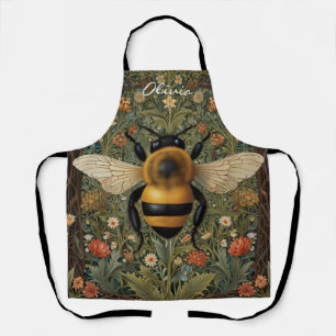 Personalize retro bumblebee boho botanical floral  apron