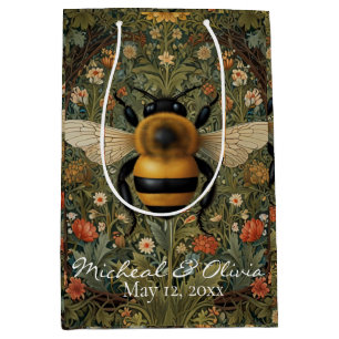 Personalize retro bumblebee boho botanical floral  medium gift bag