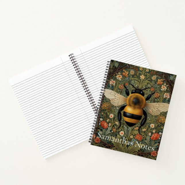 Personalize retro bumblebee boho botanical floral  notebook (Inside)