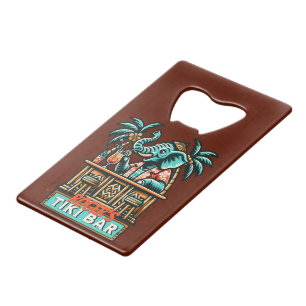 Personalize Retro Elephant Tiki Ba Credit Card Bottle Opener