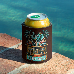 Personalize Retro Elephant Tiki Bar Can Cooler