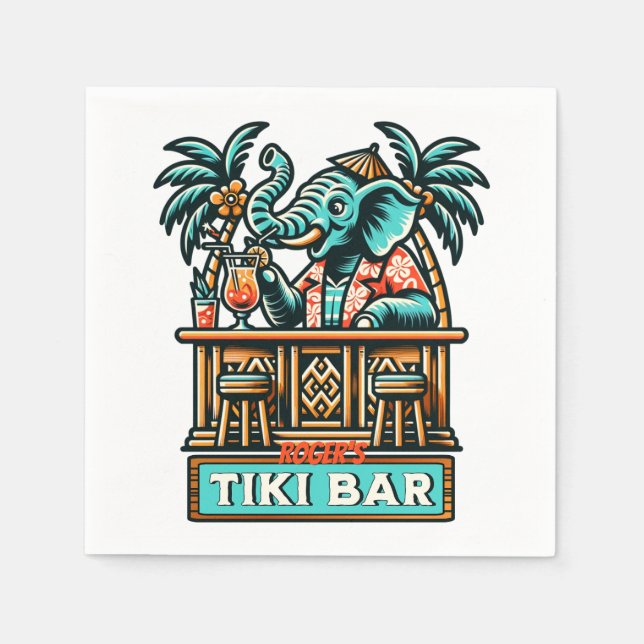 Personalize Retro Elephant Tiki Bar Napkin (Front)