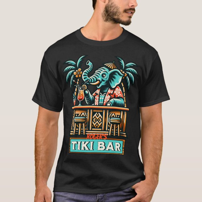 Personalize Retro Elephant Tiki Bar T-Shirt (Front)