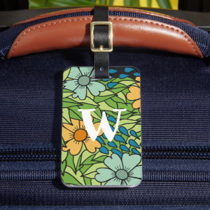 Personalize Retro Flowers Large Scale Multicolor Luggage Tag