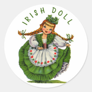Personalize Retro Irish Doll Logo St Patricks Day Classic Round Sticker