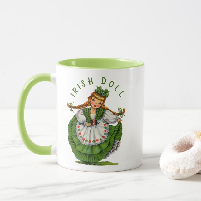 Personalize Retro Irish Doll Logo St Patricks Day Mug (With Donut)