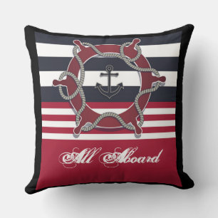 Personalize Reversible Marine Pattern Rudder Rope Throw Pillow