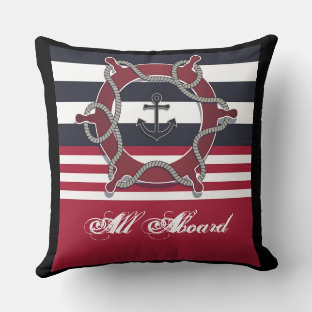 Personalize Reversible Marine Pattern Rudder Rope  Throw Pillow (Back)