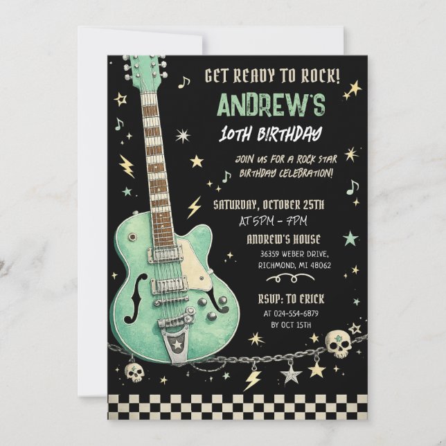Personalize Rock Star Birthday Invitation (Front)
