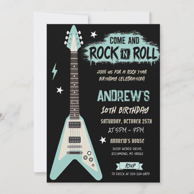 Personalize Rock Star kid Birthday Invitation (Front)