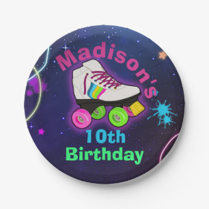 Personalize Roller Skating Neon Birthday Classic Paper Plate