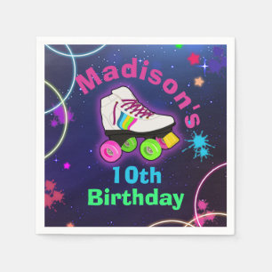 Personalize Roller Skating Neon Birthday Napkins