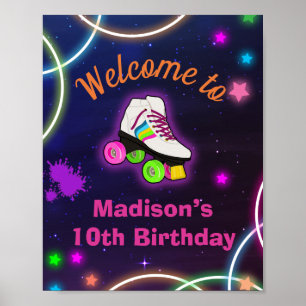 Personalize Roller Skating Neon Welcome Poster