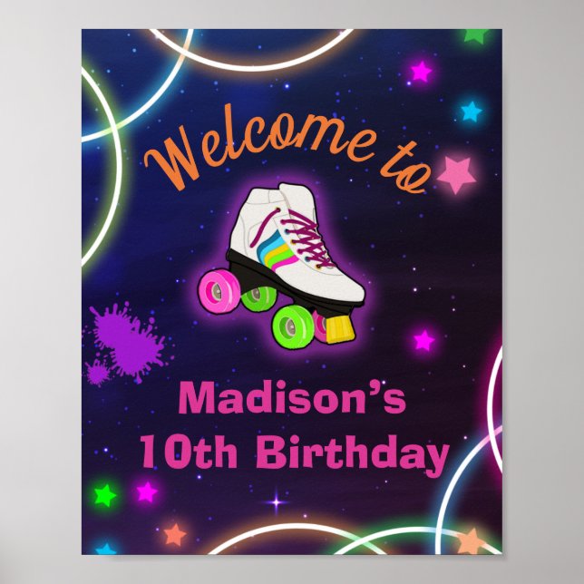 Personalize Roller Skating Neon Welcome Poster (Front)