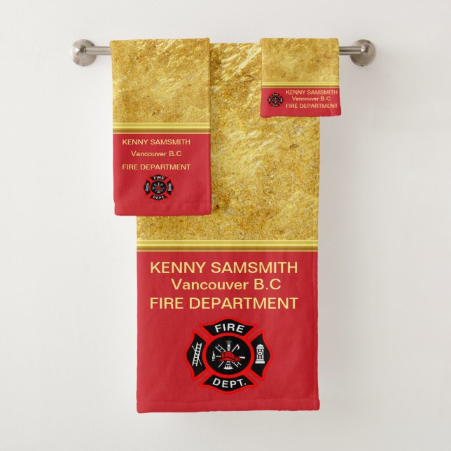 Personalize romantic Fire Department logo Bath Towel Set (Insitu)