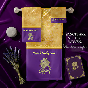 Personalize romantic Jesus gold foil with purple Bath Towel Set