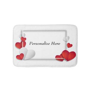 Personalize Romantic Red Hearts Valentine Bath Mat