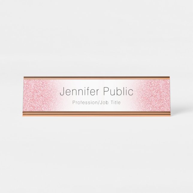 Personalize Rose Gold Modern Elegant Template Desk Name Plate (Front)