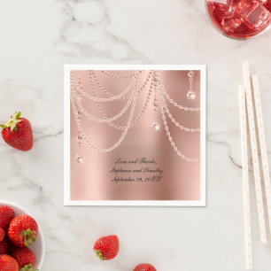 Personalize Rose Gold Pearls Diamond Bling Wedding Napkin