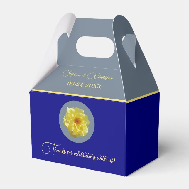 Personalize Rose Navy Blue Slate Grey Wedding      Favor Box (Front Side)