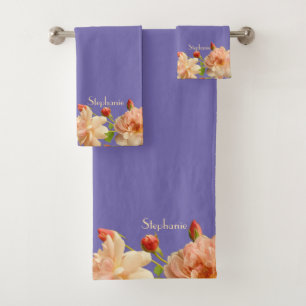 Personalize Roses Buds Periwinkle Background       Bath Towel Set