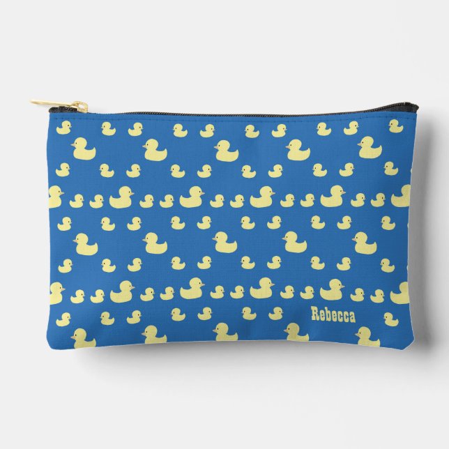 Personalize Rubber Duckies Pattern Blue Zipper Accessory Pouch (Front)