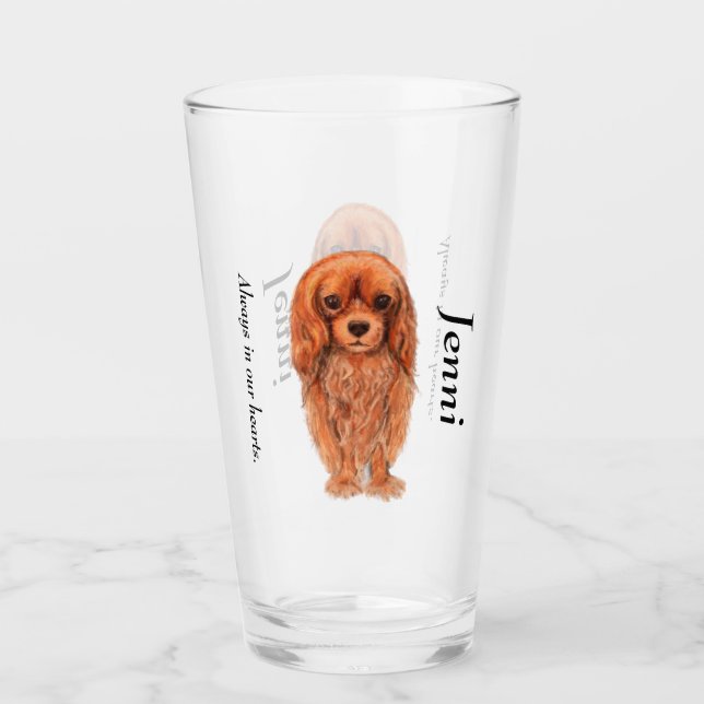 Personalize Ruby Cavalier King Charles Spaniel  Glass (Front)