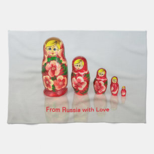 Personalize Russian Matryoshka stacking dolls Kitchen Towel