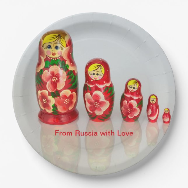 Personalize Russian Matryoshka  stacking dolls Paper Plate (Front)
