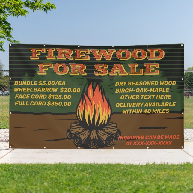 Personalize Rustic Firewood For Sale Bundle Cord  Banner (Outside)