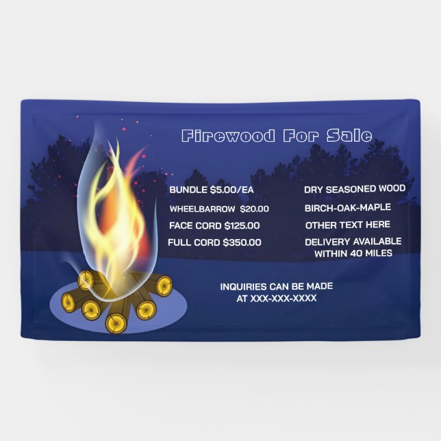 Personalize Rustic Firewood For Sale Bundle Cord Banner (Horizontal)
