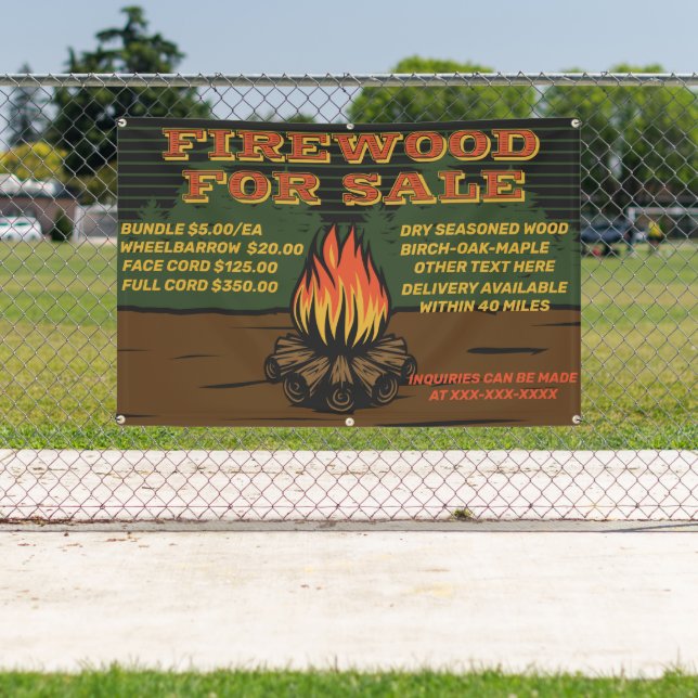 Personalize Rustic Firewood For Sale Bundle Cord  Banner (Insitu)